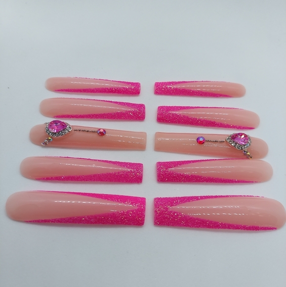 XXXL Pink Sugared French Press on Nails - Picture 7 of 8